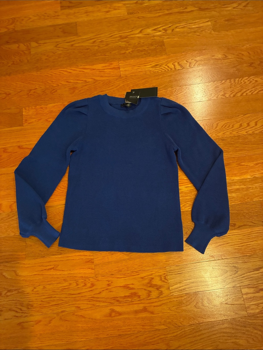 The Limited Royal Blue Crewneck Sweater with Puff Shoulders